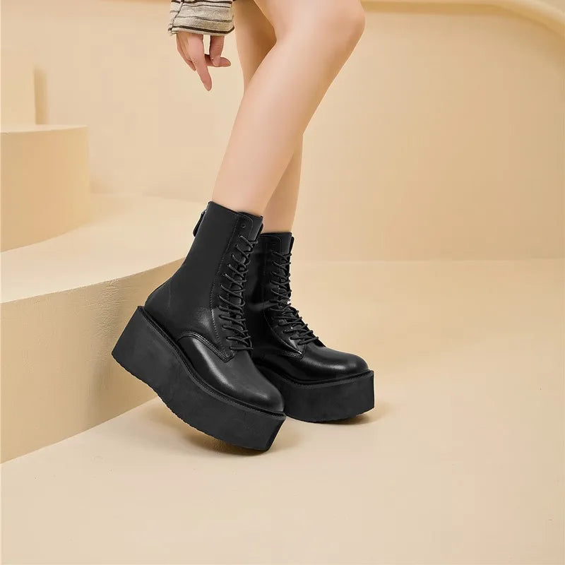 Women's Ankle Boots and Booties Non-slip Thick-soled Fall and Winter Women Boots Retro Height Enhancer Female Motorcycle Boots