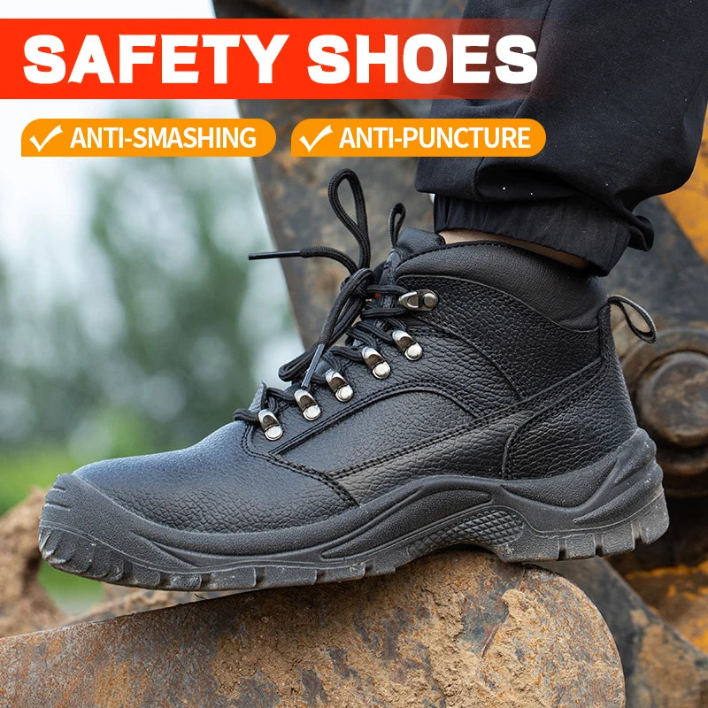 Work Safety Boots for Construction Site, High-top Labor Protection Shoes Men, Anti-smash Anti-puncture Industrial Work Shoes, Lightweight Safety Work Footwear with Steel Toe, Non-slip Wear Resistant Outsole, Comfortable Const