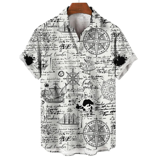 Vintage Men'S Sailing Hawaiian Casual Shirt For Blouse Men Fashion Short Sleeve Summer Street Top Male Clothes Camisas Casuais