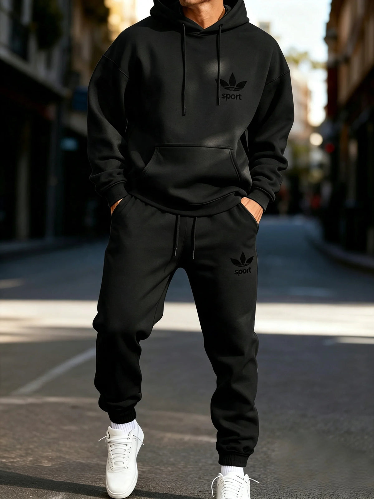 Unisex Men Women Printed Hooded Sweatshirt Sweatpants 2 Piece Set Autumn Winter Casual Jogger Fitness Sports Tracksuit Outfits