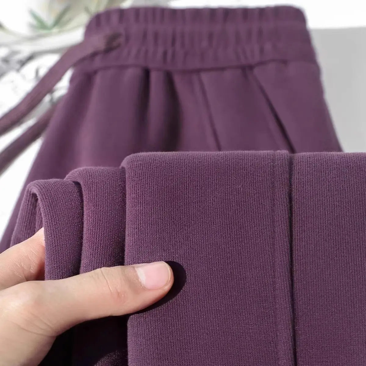 Slimming High Waist Wide Leg Pants Straight Cut Drapey Sporty Sweatpants Purple Plum Color Korean Style Commute Wind Ladies