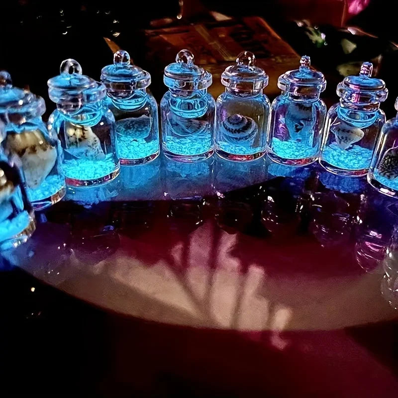 3/8pcs Mini Luminous Ocean Theme Bottle Figurines, Resin Sea Life Collectible Charms, Versatile Indoor Decorative Accents, Pre-L
