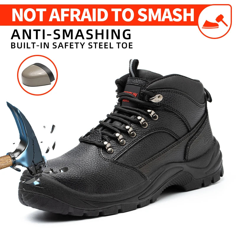 Work Safety Boots for Construction Site, High-top Labor Protection Shoes Men, Anti-smash Anti-puncture Industrial Work Shoes, Lightweight Safety Work Footwear with Steel Toe, Non-slip Wear Resistant Outsole, Comfortable Const