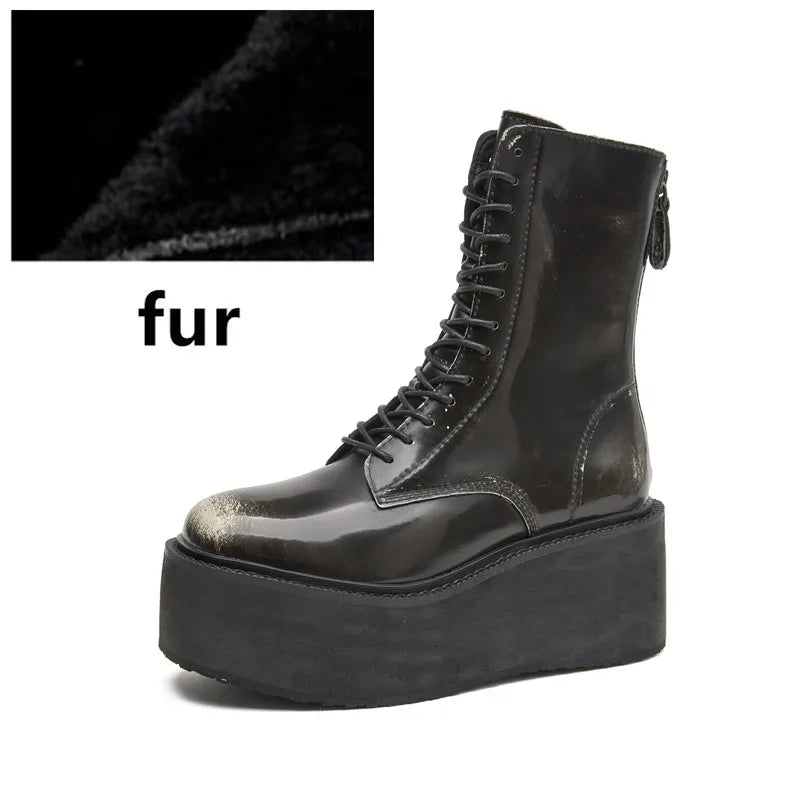 Women's Ankle Boots and Booties Non-slip Thick-soled Fall and Winter Women Boots Retro Height Enhancer Female Motorcycle Boots