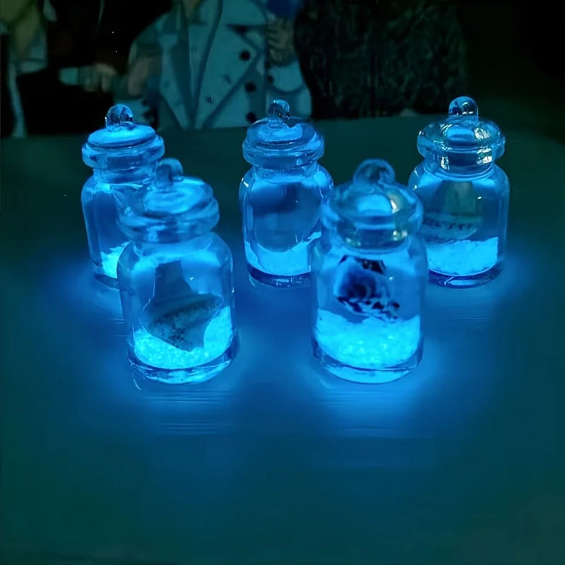 3/8pcs Mini Luminous Ocean Theme Bottle Figurines, Resin Sea Life Collectible Charms, Versatile Indoor Decorative Accents, Pre-L