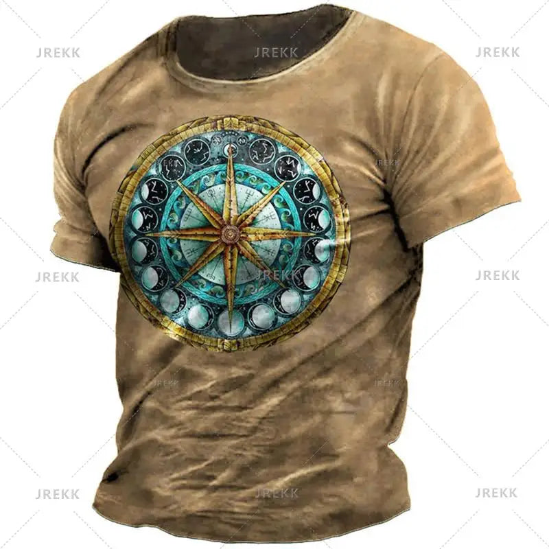 Vintage Nautical Map Compass Printing T Shirts Summer Daily Men Loose Short Sleeve Male Tees Casual Tops Unisex Clothing Apparel