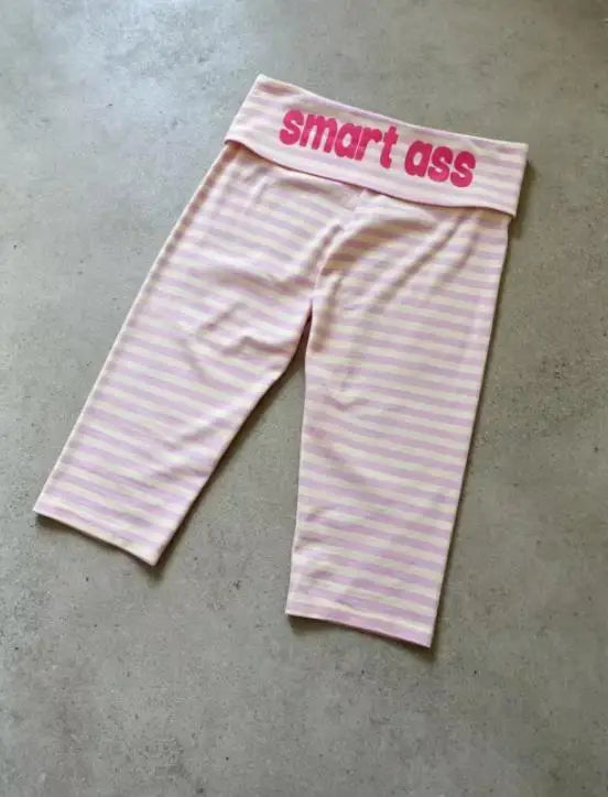 Summer Women Personality Retro Trim Capri Pants Low Rise Fold Y2K Striped Leggings Fitted Lounge Yoga Athletic Slim Pants