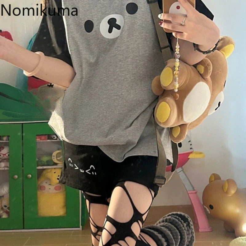 Summer T-Shirts for Women Preppy Style Cute Japanese Camisetas Oversized Tops Casual Chic Tees Cartoon Tshirt 2025 Ropa Mujer