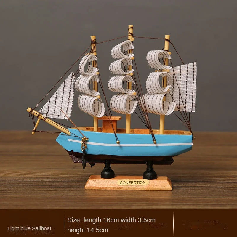 New Sailboat Ornament Smooth Sailing Simulation Small Wooden Boat Home Wine Cabinet Living Room Desktop Window Decoration Gift