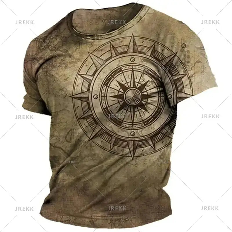Vintage Nautical Map Compass Printing T Shirts Summer Daily Men Loose Short Sleeve Male Tees Casual Tops Unisex Clothing Apparel