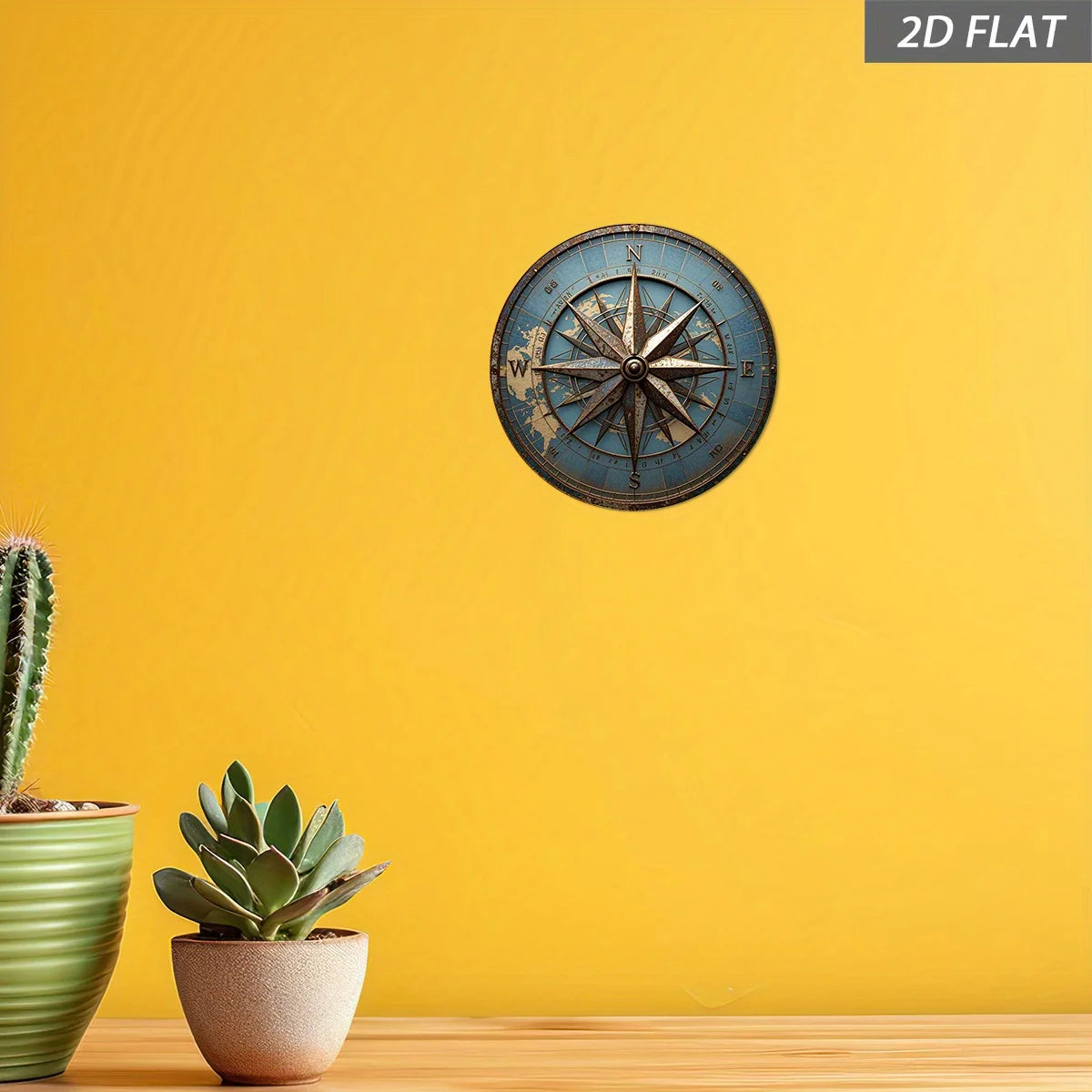 2D Flat, 1pc Vintage Compass Wall Art - Antique  Device Metal Sign, Round 20.32cm/8in Aluminum Rustic Nautical
