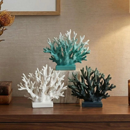 Resin Coral Statue Realistic Sea Themed Coastal Decor Artificial Nautical Sculpture for Hall Wine Cabinet Bathroom Decorations