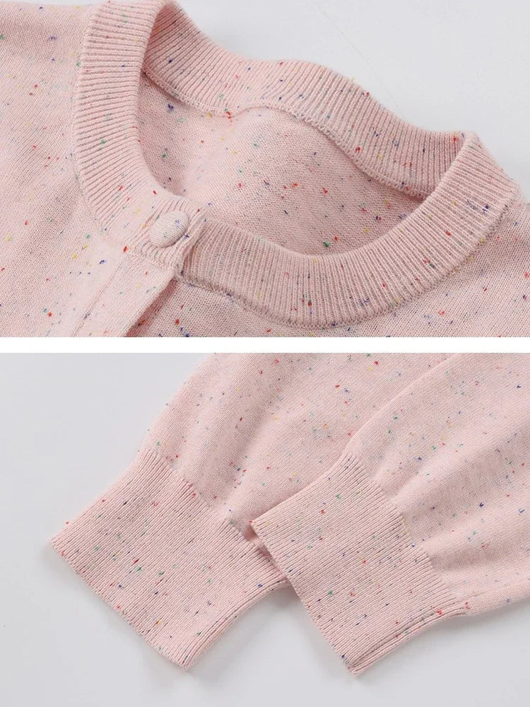 2026 Autumn Winter Long Sleeve Confetti‑Speckled Sweater Women Sweater O Neck Knit Cardigan Single‑Breasted Outerwear Top