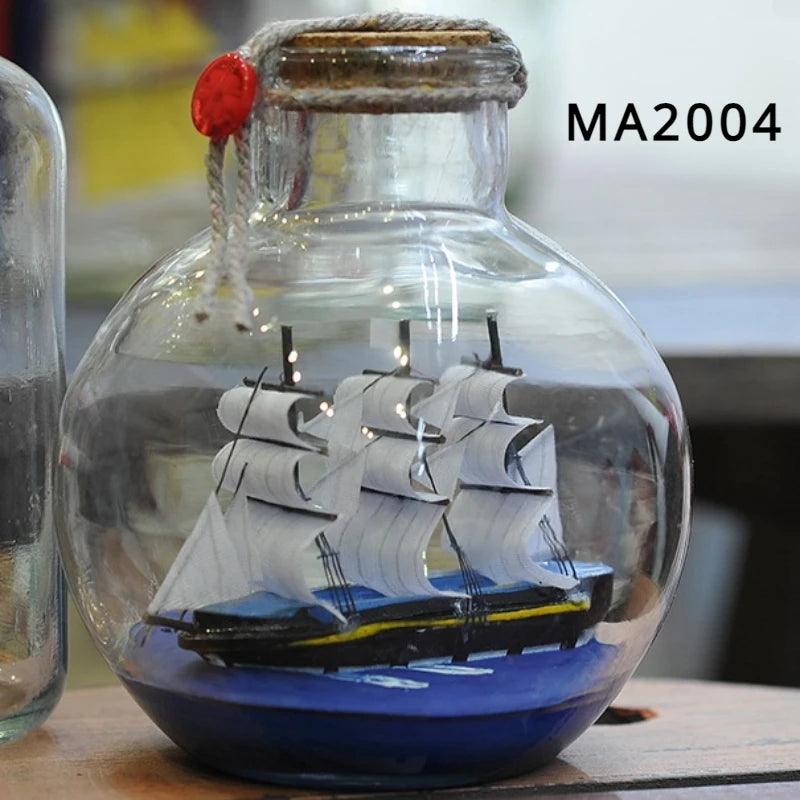 Mediterranean Style Pirate Ship Sailing Bottles of Small Glass Wishing Bottle Cork Gifts Crafts Art Collection Living Room Decor