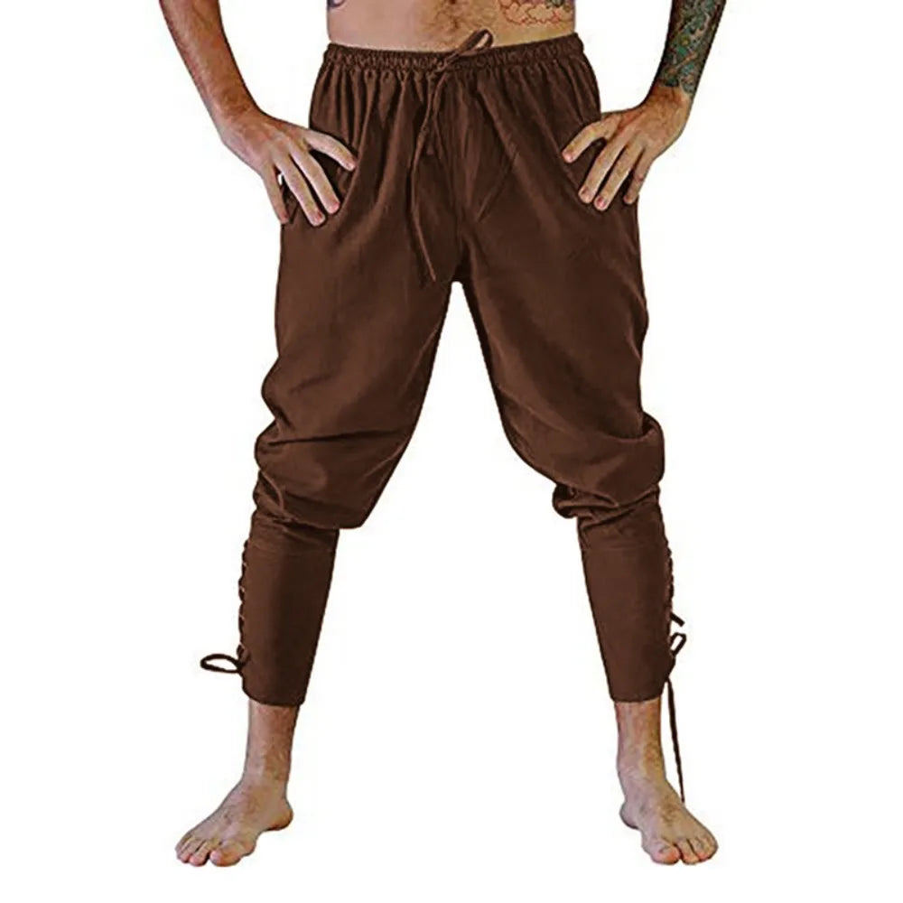 Pirate Pant Viking Costume for Men Renaissance Medieval Pants Drawstring Shorts Halloween Costume Adult Cosplay