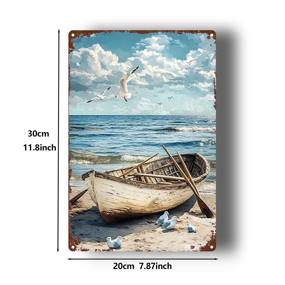 Nautical Beach Boat Metal Tin Sign 20x30cm Coastal Wall Decor Iron Plaque Living Room Beach House