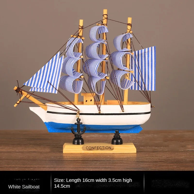 New Sailboat Ornament Smooth Sailing Simulation Small Wooden Boat Home Wine Cabinet Living Room Desktop Window Decoration Gift