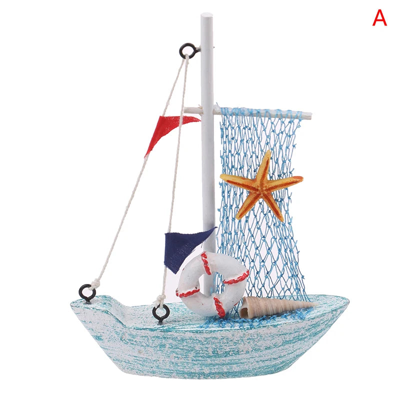 1PC 15CM Ornaments Party Home Decoration New Mediterranean Style Marine Nautical Wooden Blue Sailing Boat Ship Wood Crafts