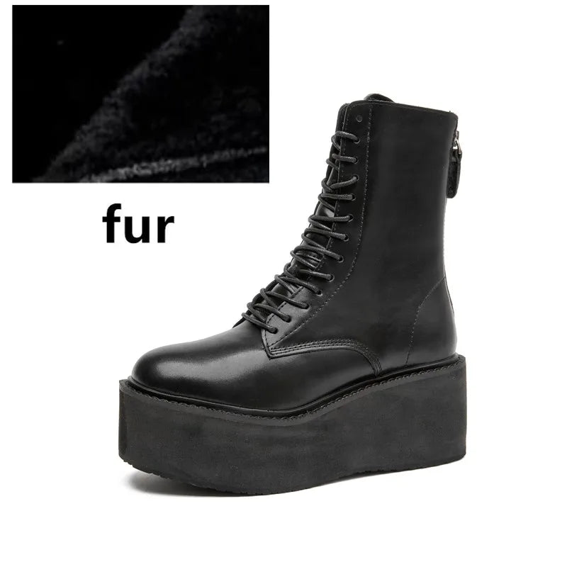 Women's Ankle Boots and Booties Non-slip Thick-soled Fall and Winter Women Boots Retro Height Enhancer Female Motorcycle Boots