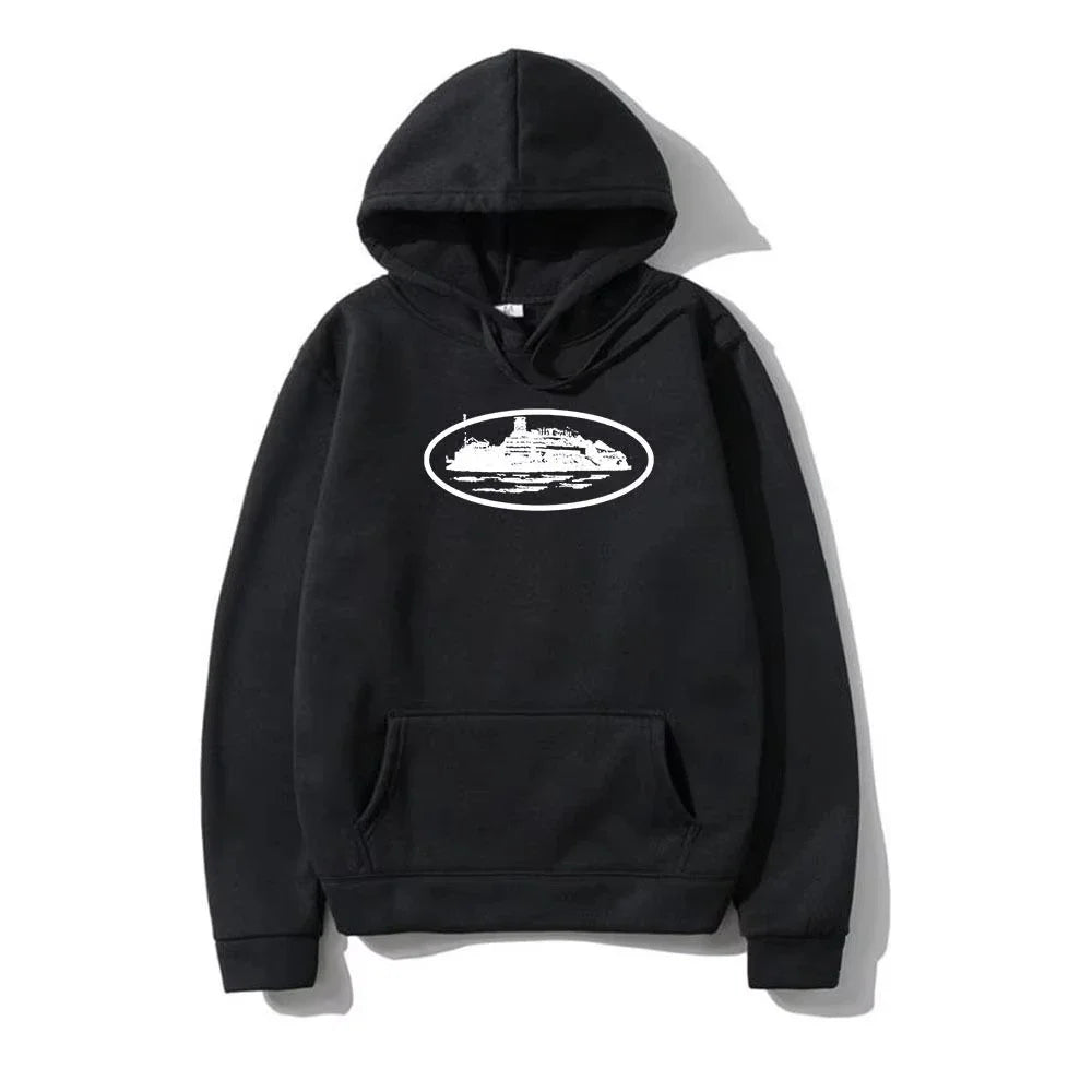 Yacht Graphic Black Hoodie Men Women  Nautical Style Casual Hooded Sweatshirt  Sailing Enthusiast Fashion Streetwear Top