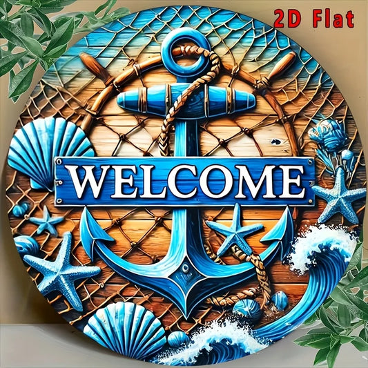 2D Vintage Metal Sign Boat Anchor Starfish Nautical Wall Decor Plaque Rustic Wooden Hanging Ornament Waterproof Unique Shape Hom