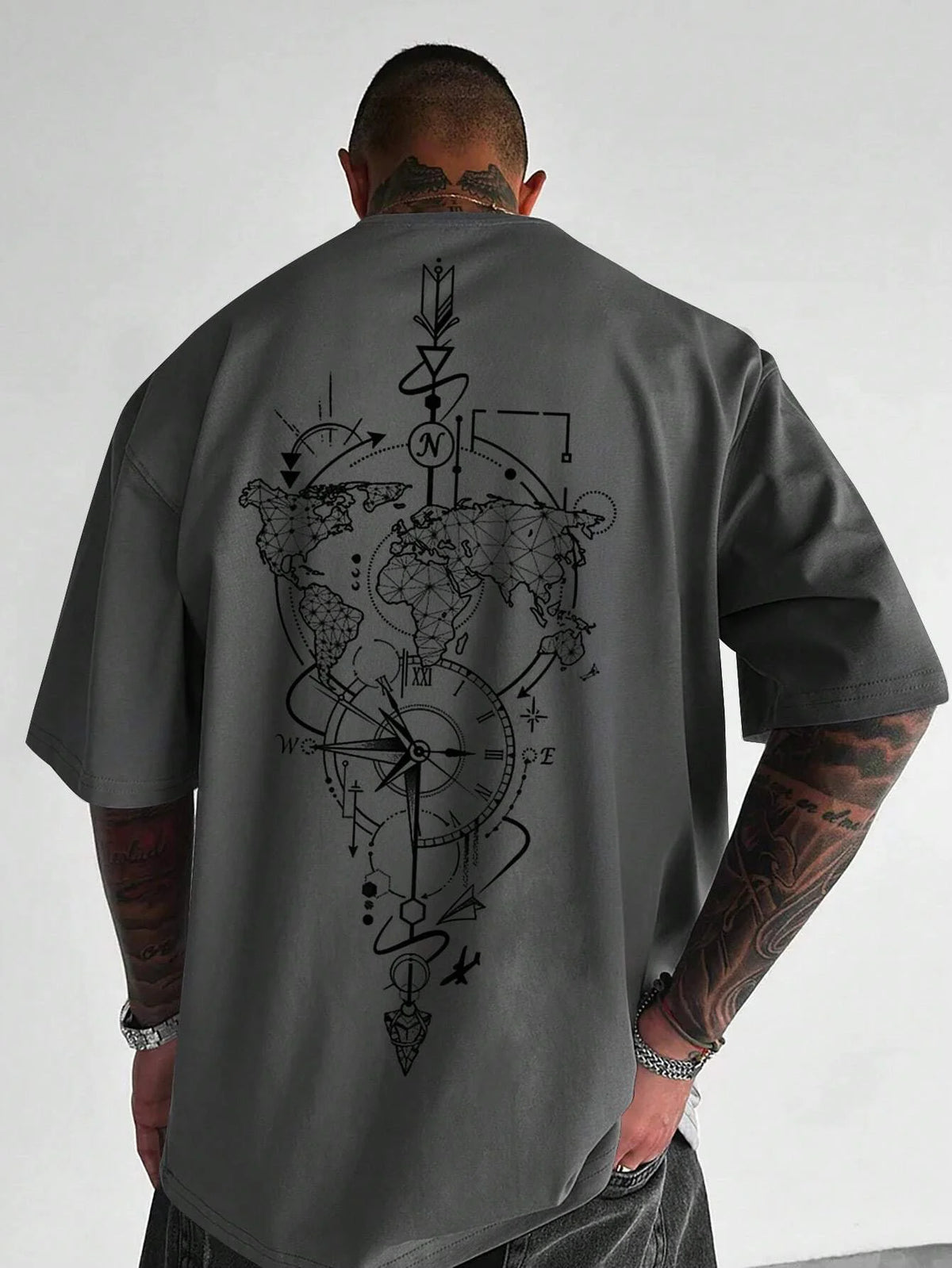 Vintage Nautical World Map Compass Print on Premium Soft 100% Cotton Mens T Shirt Perfect for Summer Casual Streetwear Style