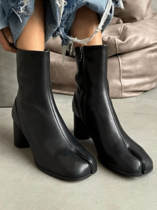Women's Ankle Boots Square Split Toe Chunky Mid Heeled Shoes Women Short Booties Comfortable Daily Work Party Dress Shoes For