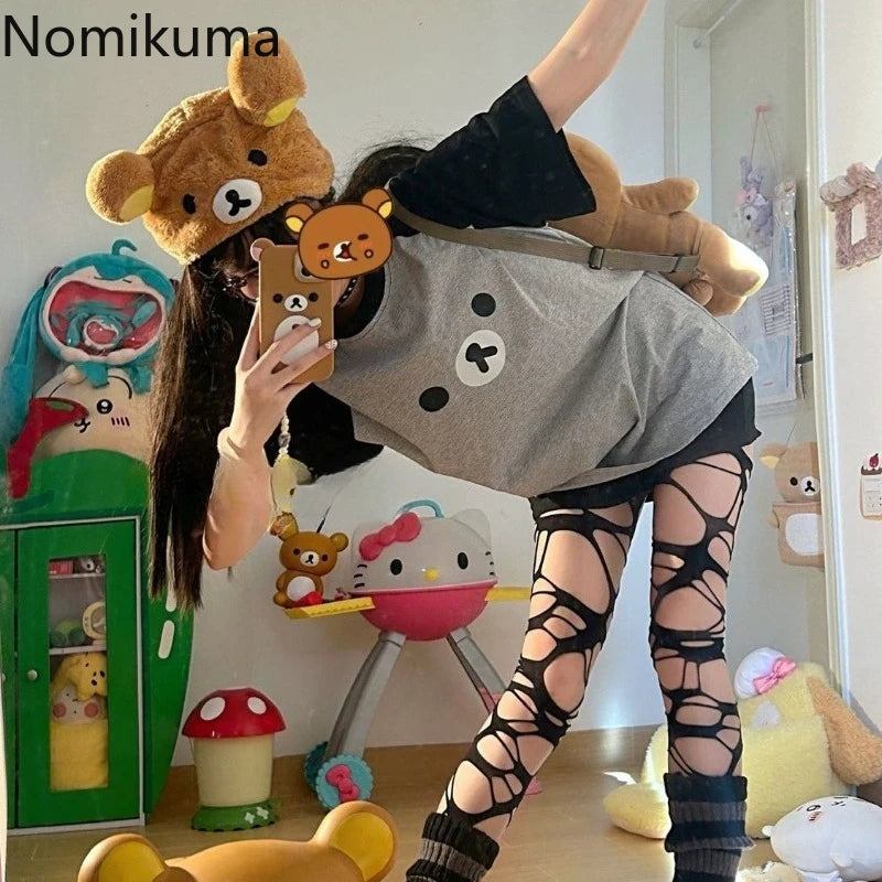 Summer T-Shirts for Women Preppy Style Cute Japanese Camisetas Oversized Tops Casual Chic Tees Cartoon Tshirt 2025 Ropa Mujer