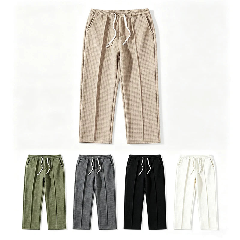 Men Knit Wide Leg Pants Elastic Drawstring Waist Loose Fit Straight Trousers Daily Casual Outdoor Home Vacation Sweatpants
