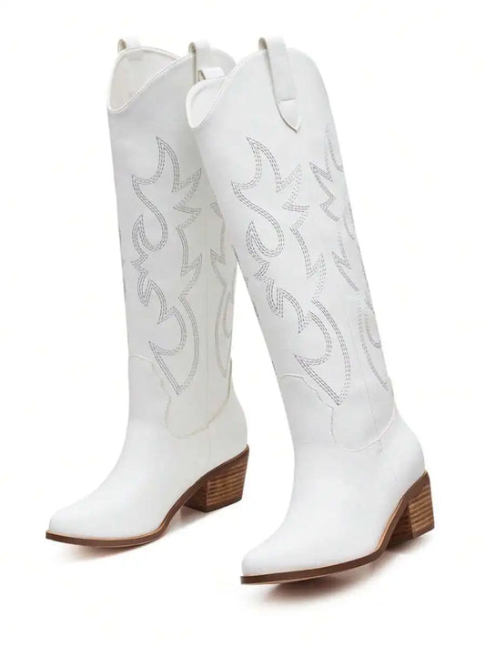 Women's Western Boots Chunky Heel Boots  Embroidery Pointed Toe Boots Pull On Western Style Cowgirl Cowboy Boots Outdoor Shoes