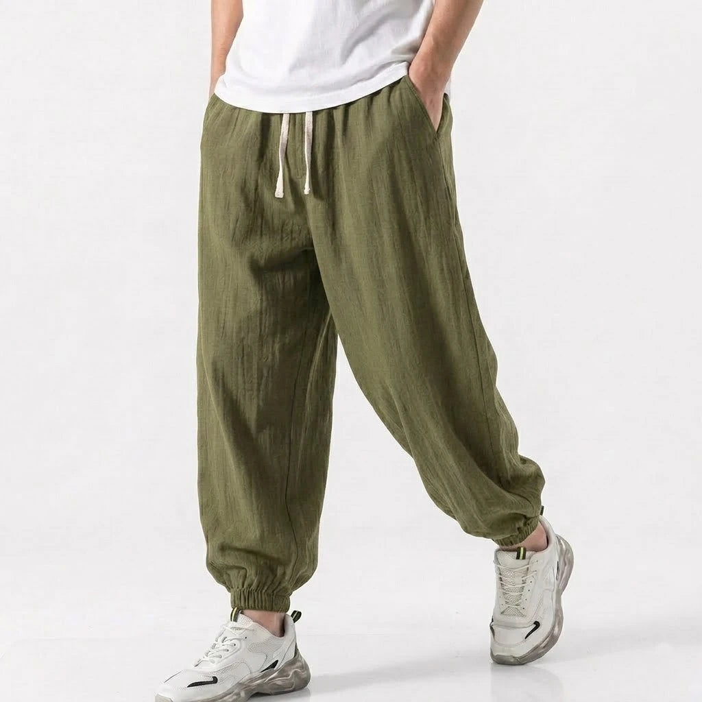 Mens Cotton Linen Harem Trousers Spring Summer Drawstring Loose Baggy Bottoms Casual Streetwear Pants for Gym Daily Work