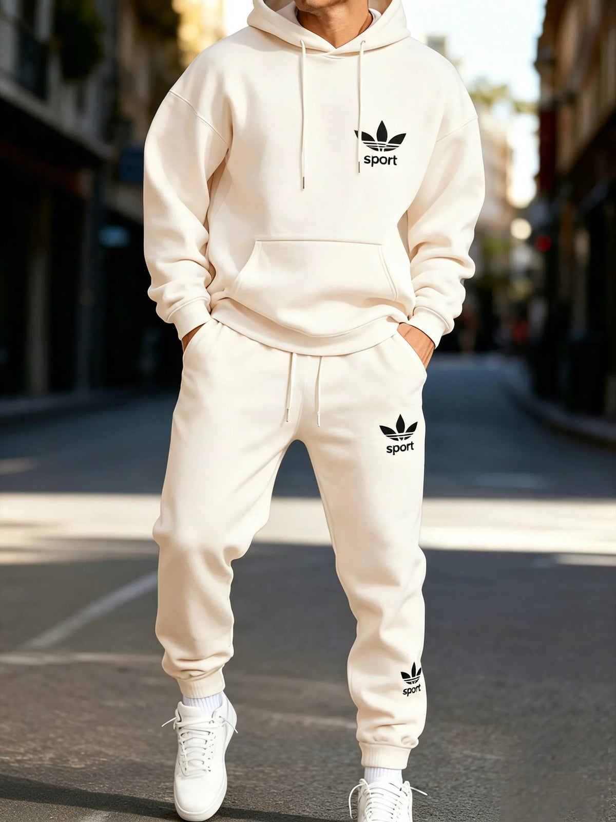 Unisex Men Women Printed Hooded Sweatshirt Sweatpants 2 Piece Set Autumn Winter Casual Jogger Fitness Sports Tracksuit Outfits