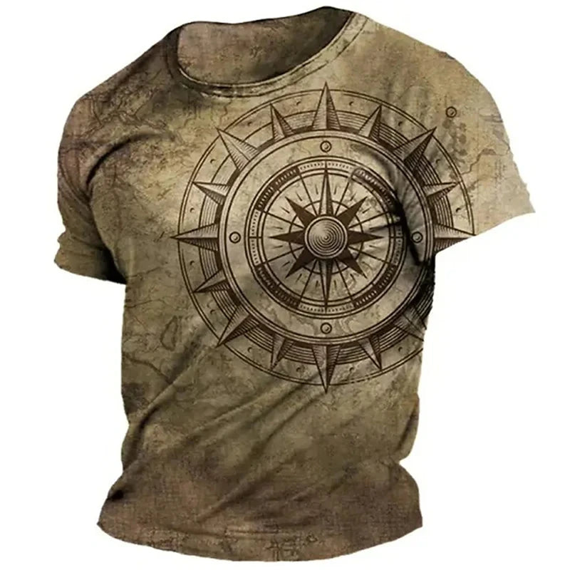 Vintage Nautical Map Compass Printing T Shirts Summer Daily Men Loose Short Sleeve Male Tees Casual Tops Unisex Clothing Apparel