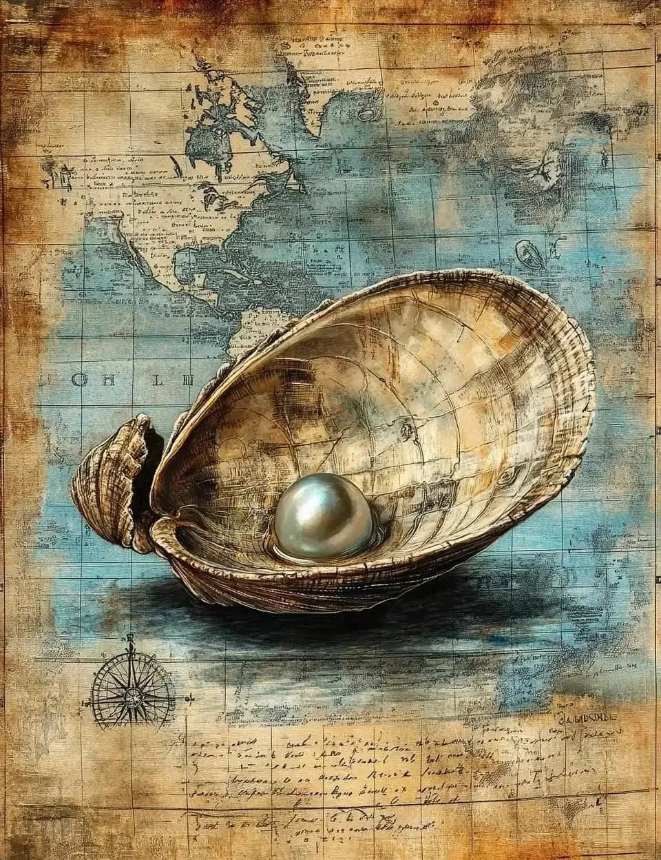 （2D canvas painting）Vintage Nautical Poster Prints Antique Sea Treasure Map Canvas Painting Wall Art Picture for Living Room