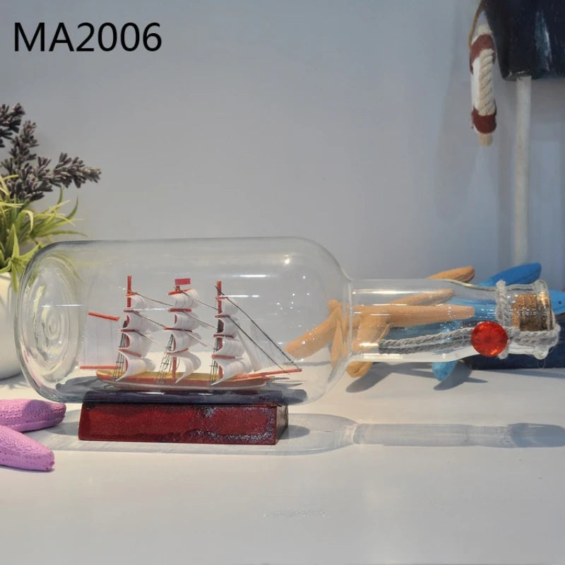 Mediterranean Style Pirate Ship Sailing Bottles of Small Glass Wishing Bottle Cork Gifts Crafts Art Collection Living Room Decor