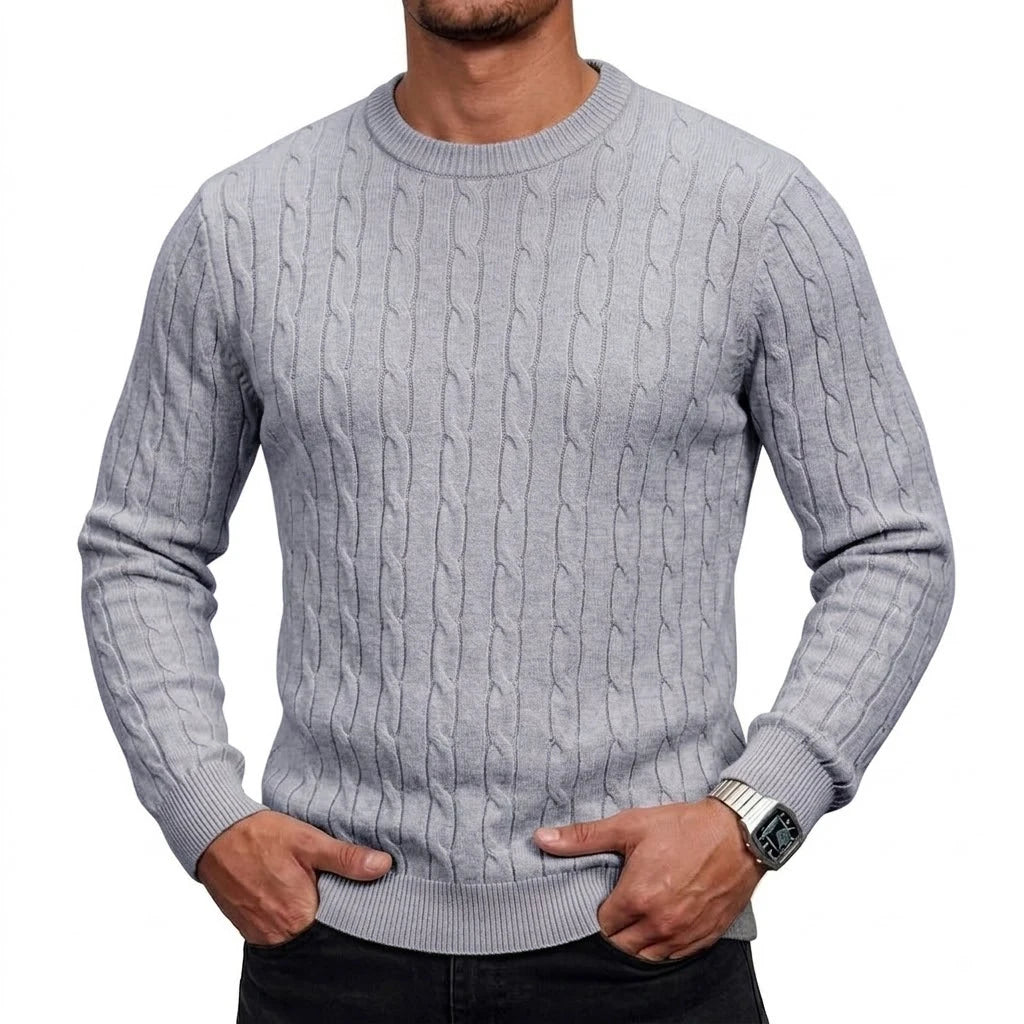 Autumn Long Sleeve Cable Knit Sweater Warm Crew Neck Pullover Winter Casual Thick Soft Solid Color Comfortable Knitted Coats