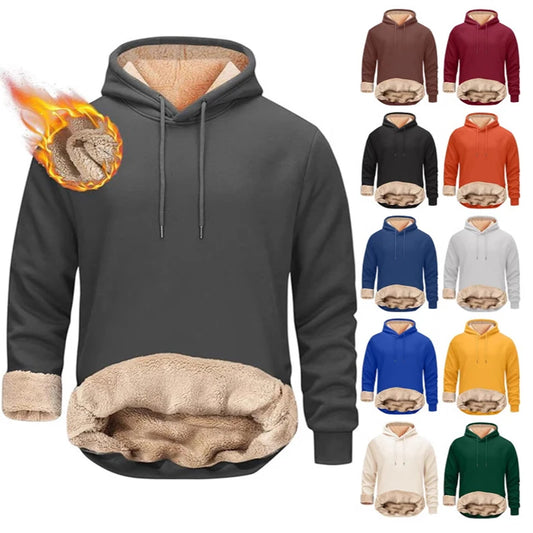 1pcs Casual Hoodie Autumn Winter Thicken Solid Color Pullover Fashion Street Personality Sweatshirt Fitness Velvet Warm Tops