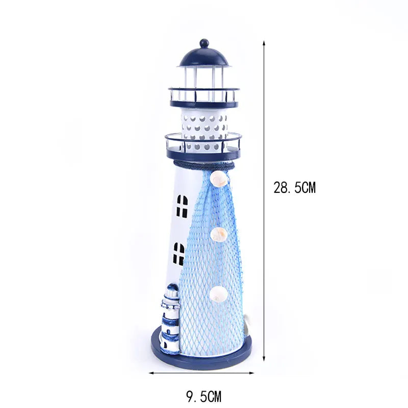 Nautical Ocean Flash Lighthouse Fishing Net Starfish Shell Metal Beacon Tower Ornaments Figurines Crafts Home Decor