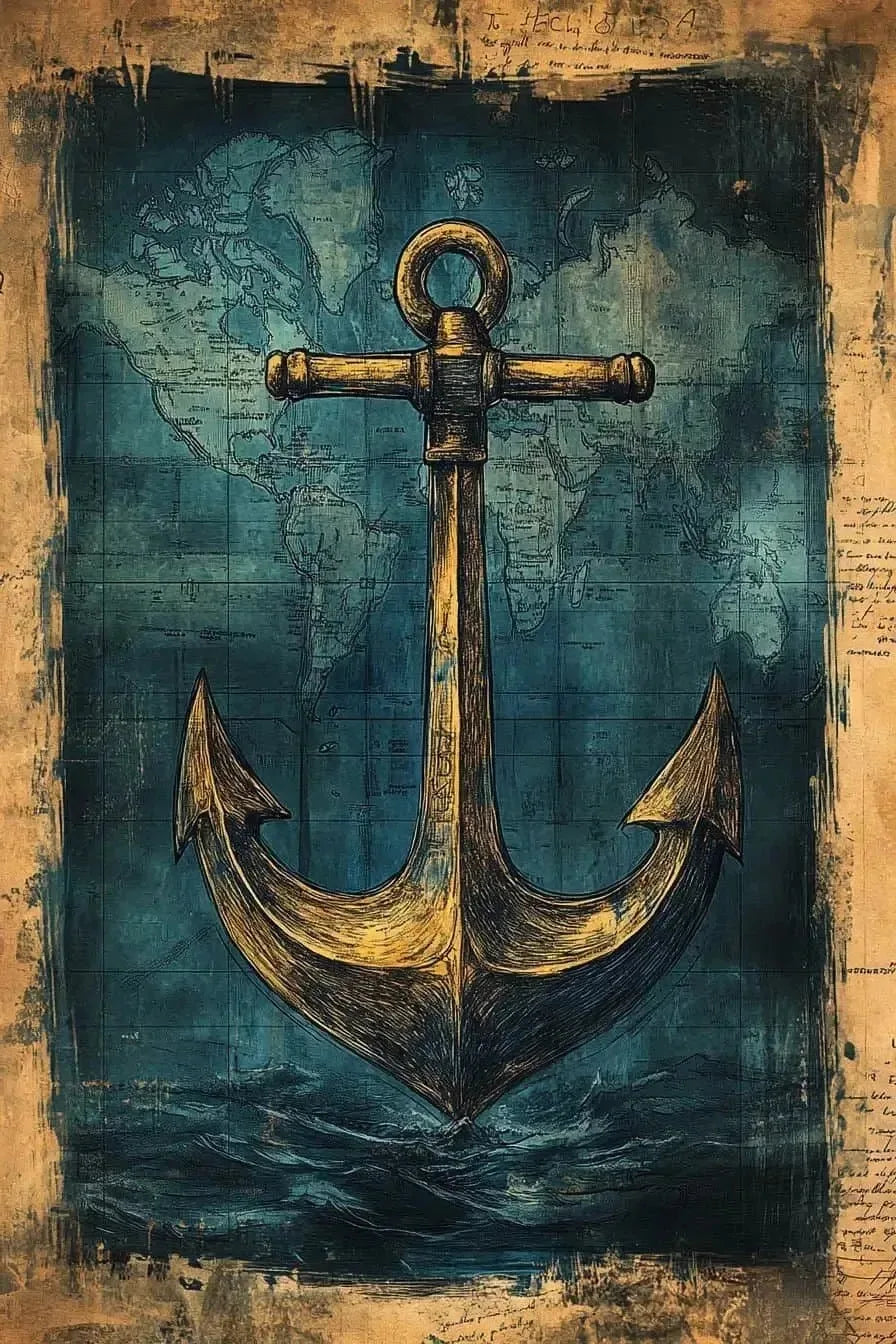 （2D canvas painting）Vintage Nautical Poster Prints Antique Sea Treasure Map Canvas Painting Wall Art Picture for Living Room