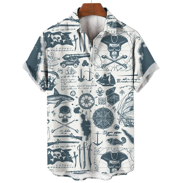 Vintage Men'S Sailing Hawaiian Casual Shirt For Blouse Men Fashion Short Sleeve Summer Street Top Male Clothes Camisas Casuais
