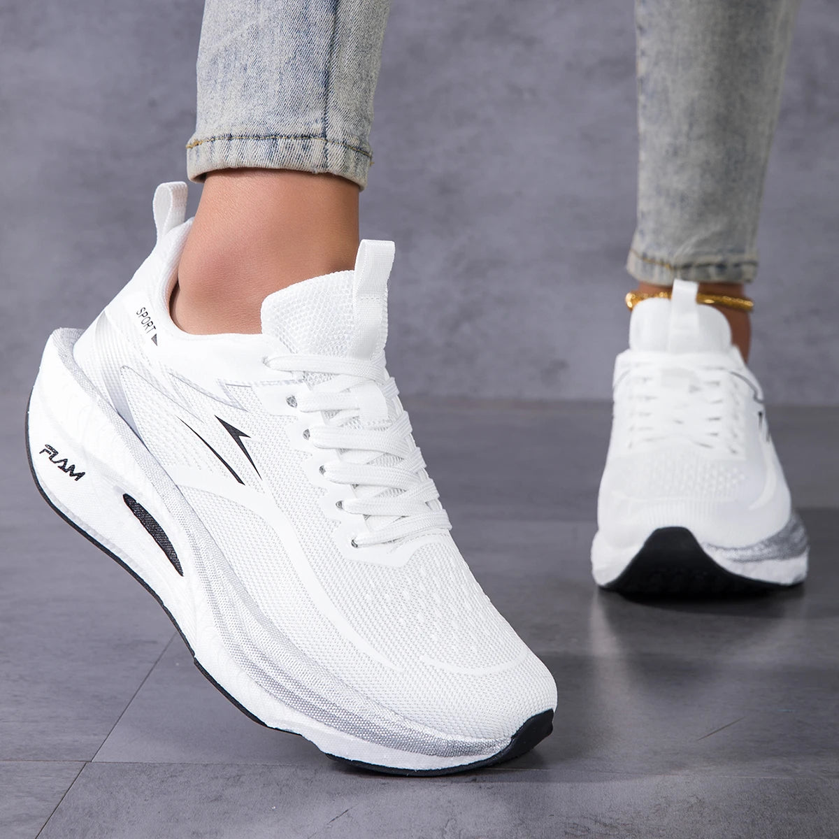 Women Color Block Platform Running Sneakers Breathable Flying Weave Mesh Lightweight Cushioned Non Slip Lace Up Gym Jogging Outdoor Daily Casual Athletic Sports Footwear 2026 New