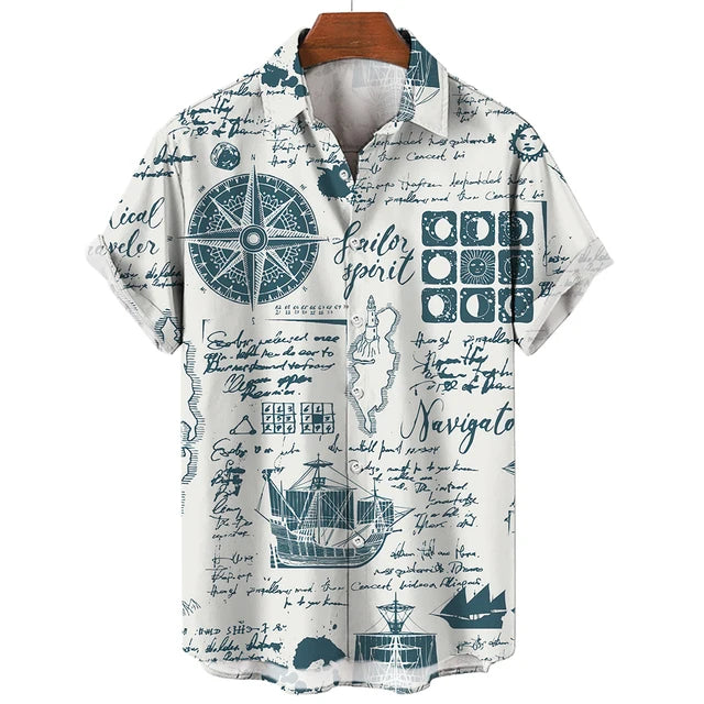 Vintage Men'S Sailing Hawaiian Casual Shirt For Blouse Men Fashion Short Sleeve Summer Street Top Male Clothes Camisas Casuais