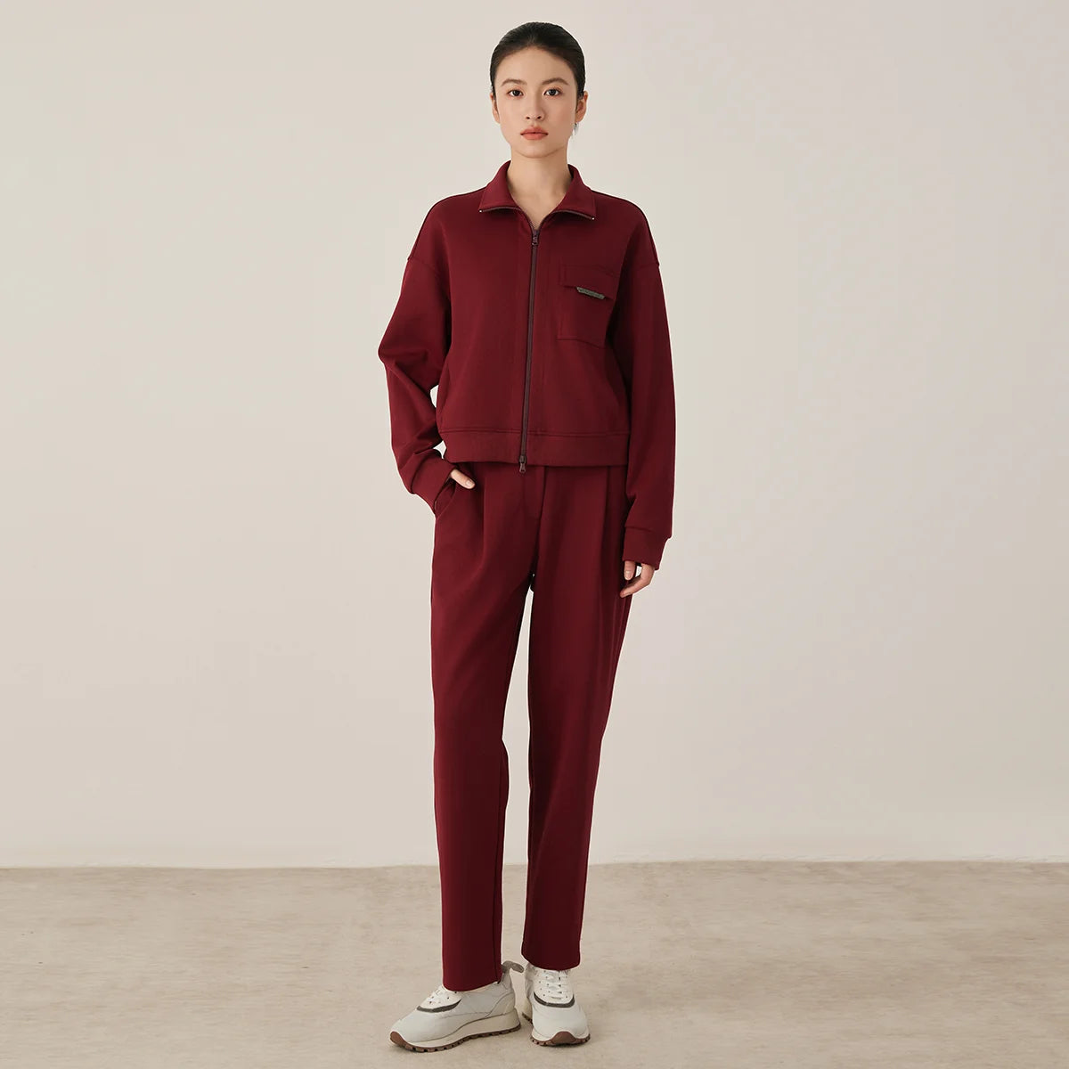 KW7523331 Women's Casual Straight Leg Pants Blended Fabric Elastic Waist Relaxed Fit Trousers with Pockets