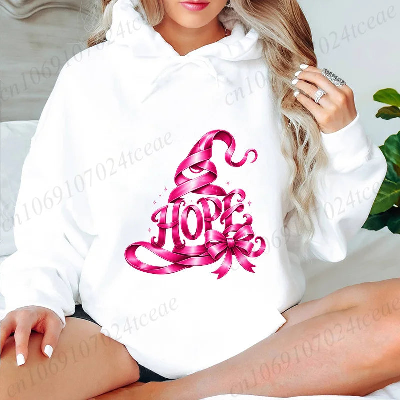 Hoodies for Women Autumn New Sweatshirts Pink Witch Hat Breast Cancer High Street Hoody Men's Top Plus Size Hooded Pullover