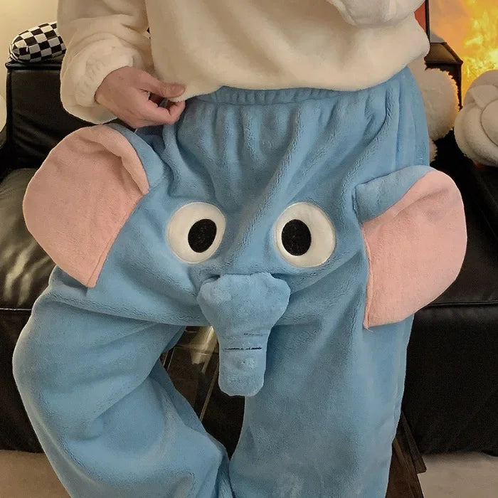 Men's Fall and Winter Padded and Thickened Loose Casual Pants Warm Home Sleep Pants Cute Funny Elephant Couple Pants Swan Man