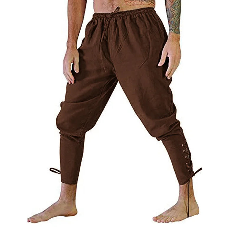 Pirate Pant Viking Costume for Men Renaissance Medieval Pants Drawstring Shorts Halloween Costume Adult Cosplay