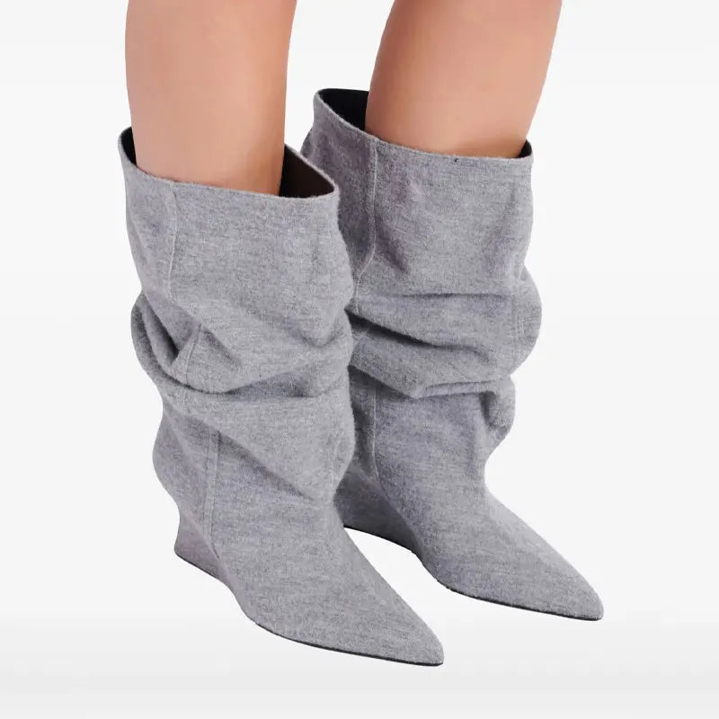 2025 Women's Wedge Heel 7.5 Cm High Heels Mid-calf Cool Boots Slant Heel Fashion Show Large Size Spring/Summer Women's Boots
