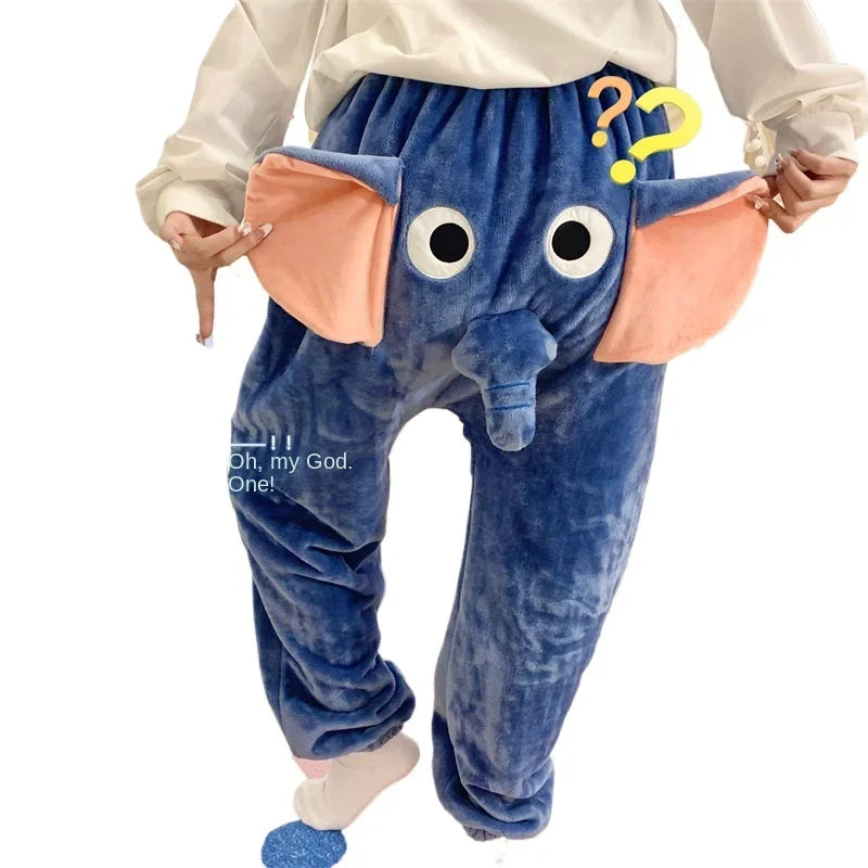 Men's Fall and Winter Padded and Thickened Loose Casual Pants Warm Home Sleep Pants Cute Funny Elephant Couple Pants Swan Man