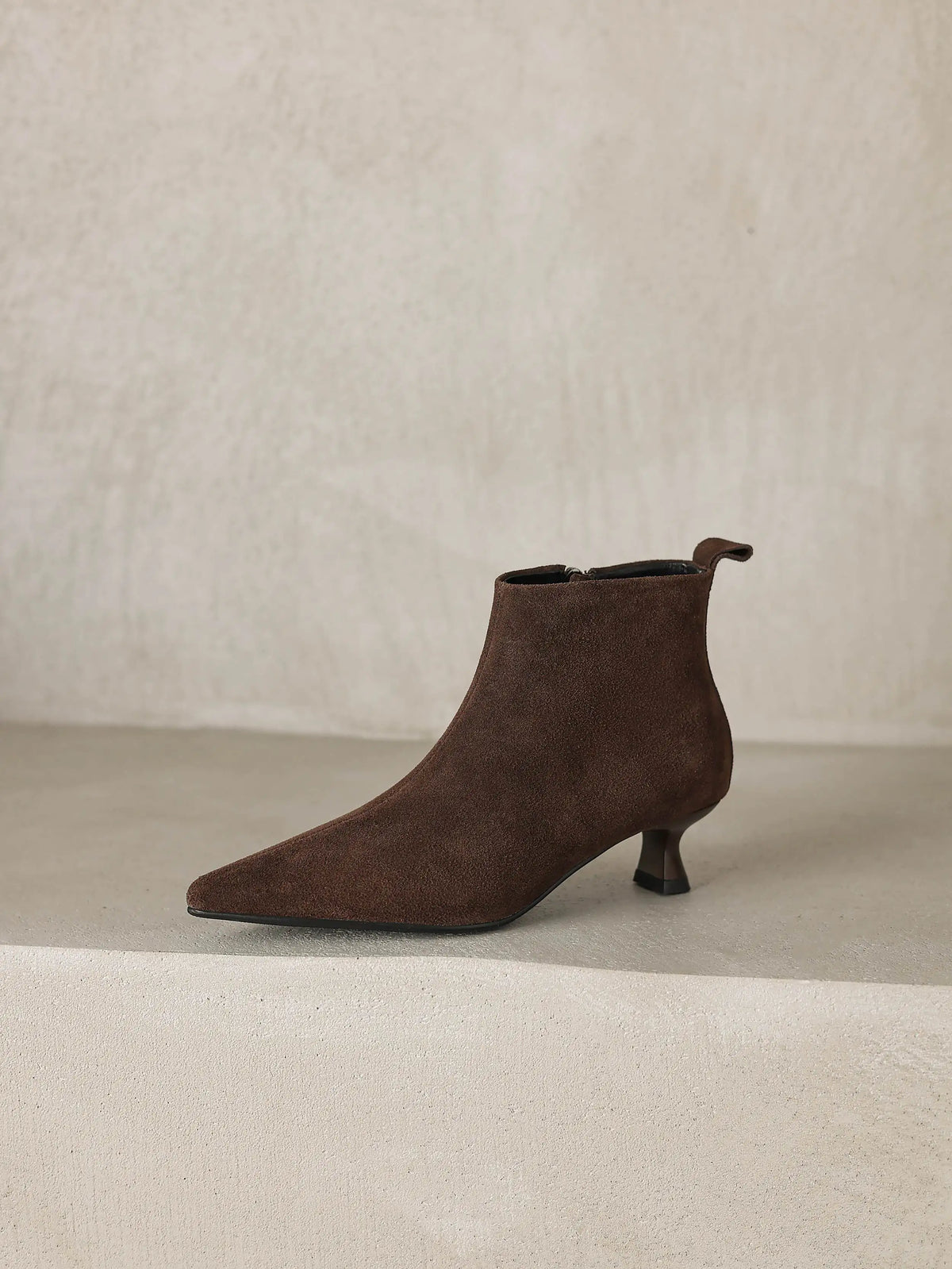 Plus Size 34-43 Cow Suede Pointed Toe Zipper Med Heels Retro Modern Boots Warm Winter Shoes Dating Concise Brand Ins Ankle Boots