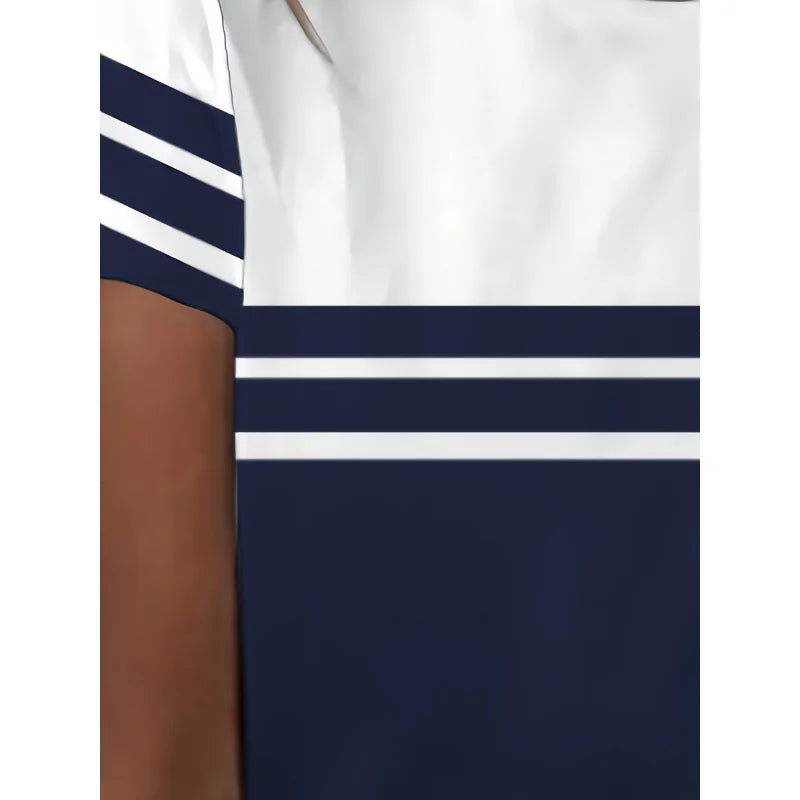 2026Fashionable women's nautical styleTShirt，round Neck Short Sleeve，With anchor print pattern，Casual striped top
